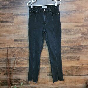 Abercrombie & Fitch Jeans Sz 8 Skinny Hi Rise Raw Hem Slit Ankle Black Stretch